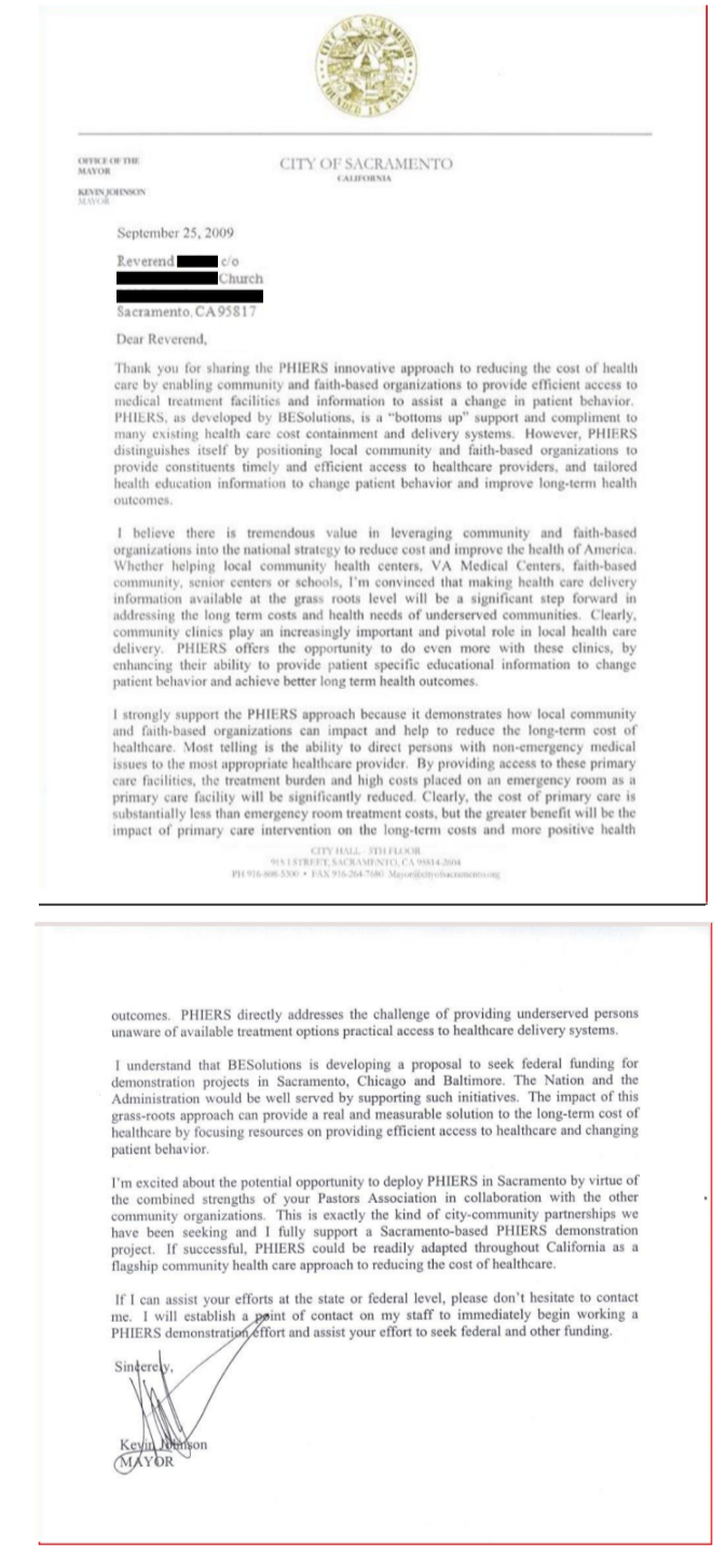 Letter of Support from Mayor Kevin Johnson