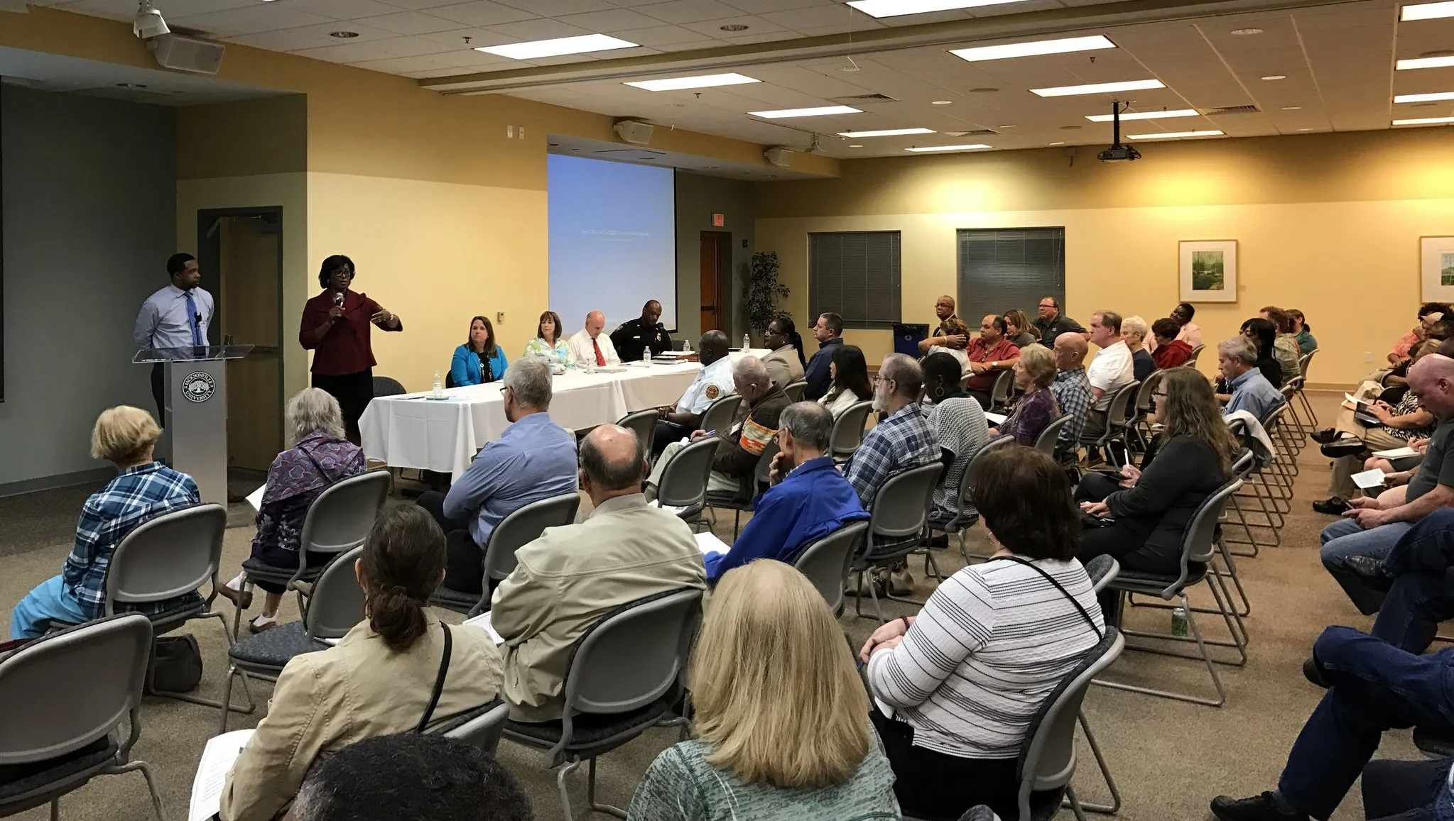 Community members gathered for a public town hall meeting