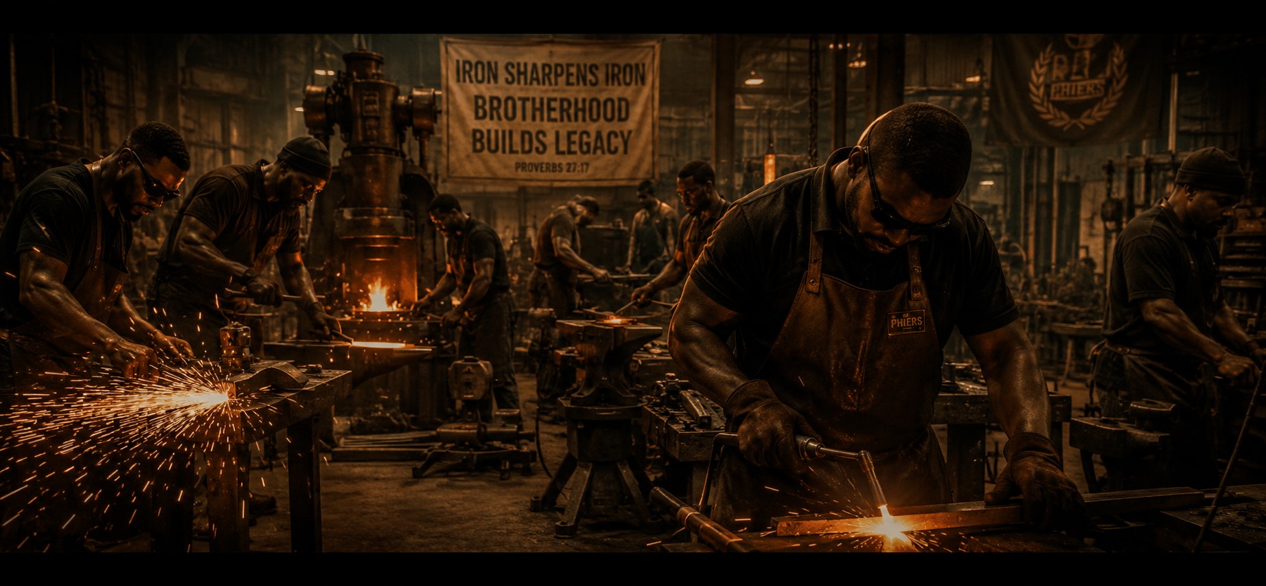 Men working in an industrial workshop welding and building with precision and teamwork