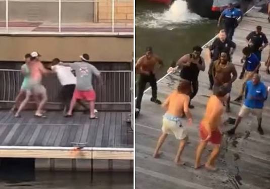 Black workers and bystanders responding after the attack on a Black riverboat co-captain at the Montgomery riverfront